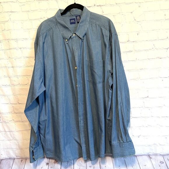 Vintage Basic Editions Chambray Button Front Up Shirt Long Sleeve Mens Size XL - Picture 2 of 8